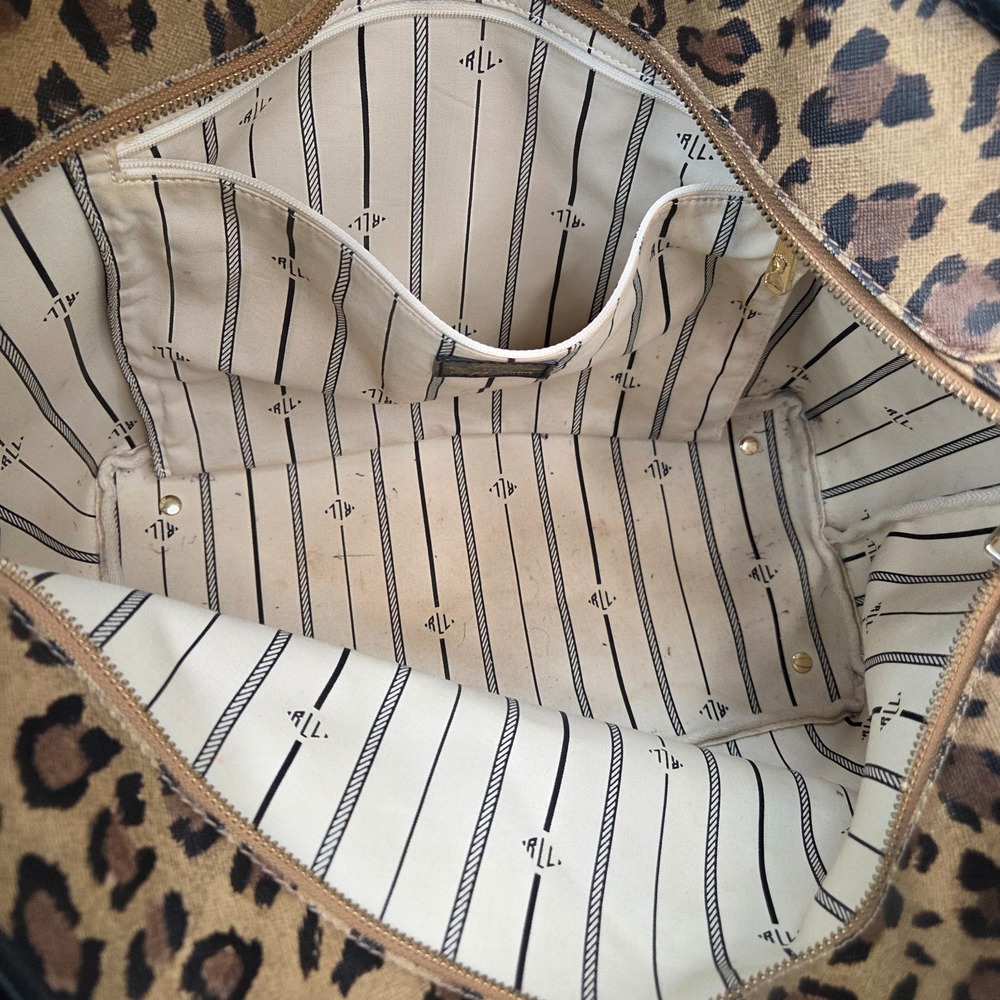 Lauren Ralph Lauren Caldwell Leopard Shopper Tote Bag Designer Handbag Purse - Picture 15 of 16